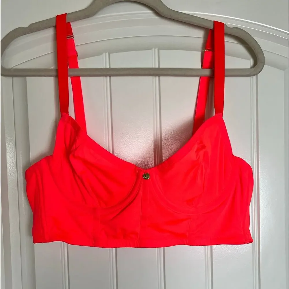Cacique | Size 38B Neon Coral Demi Corset Longline Bra with Adjustable Straps